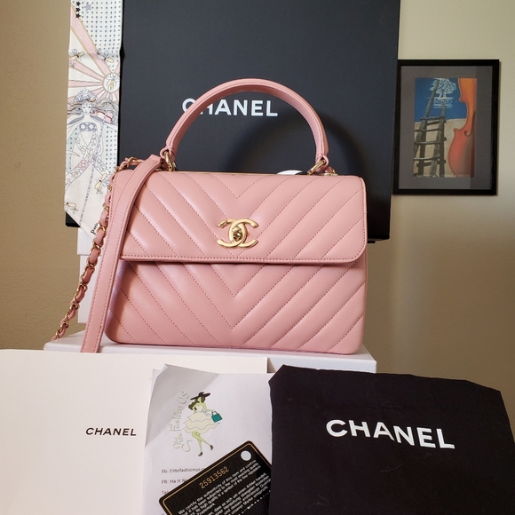 CHANEL, Bags, Chanel Trendy Small Pink Gold Hard Ware Bag